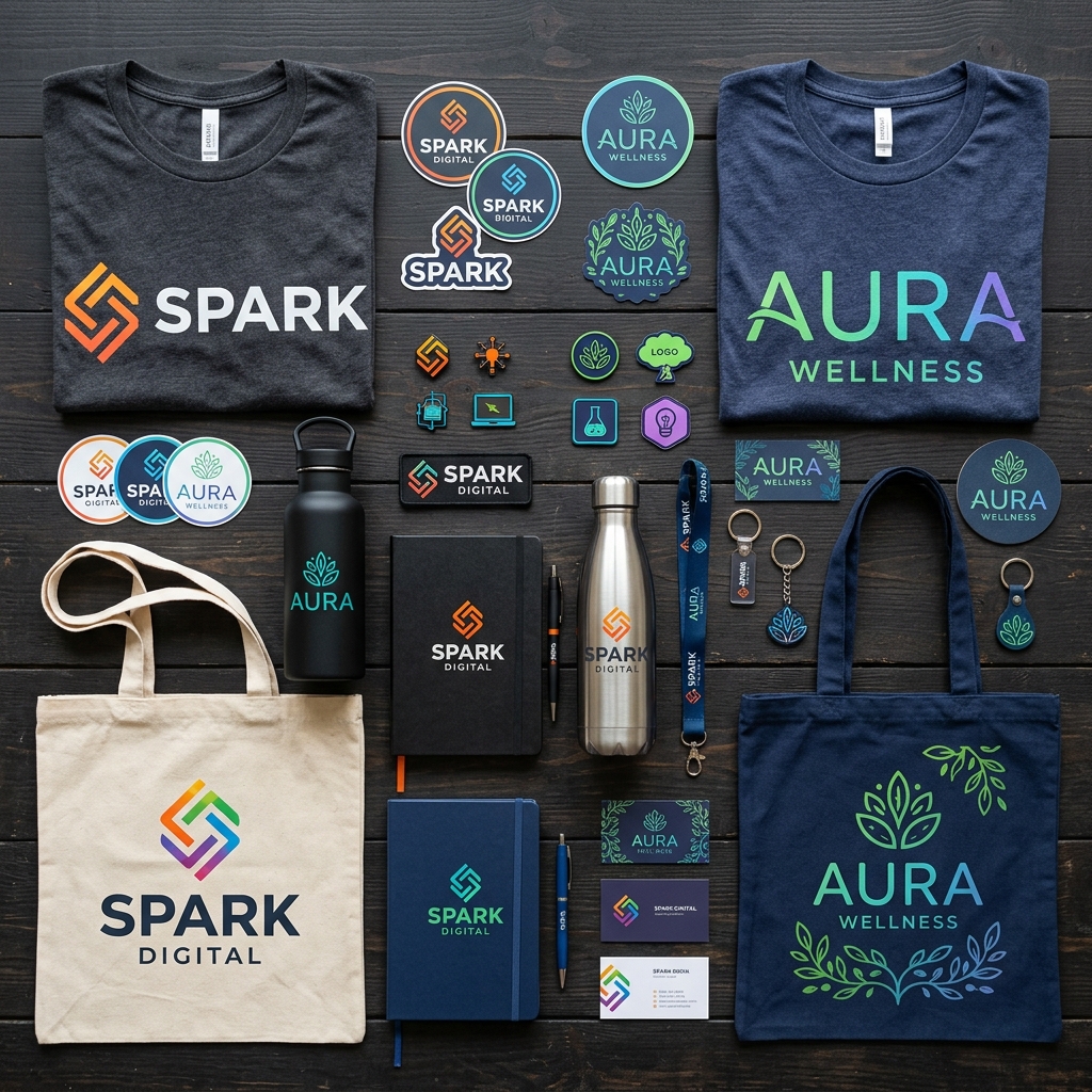 Collection of branded promotional swag items
